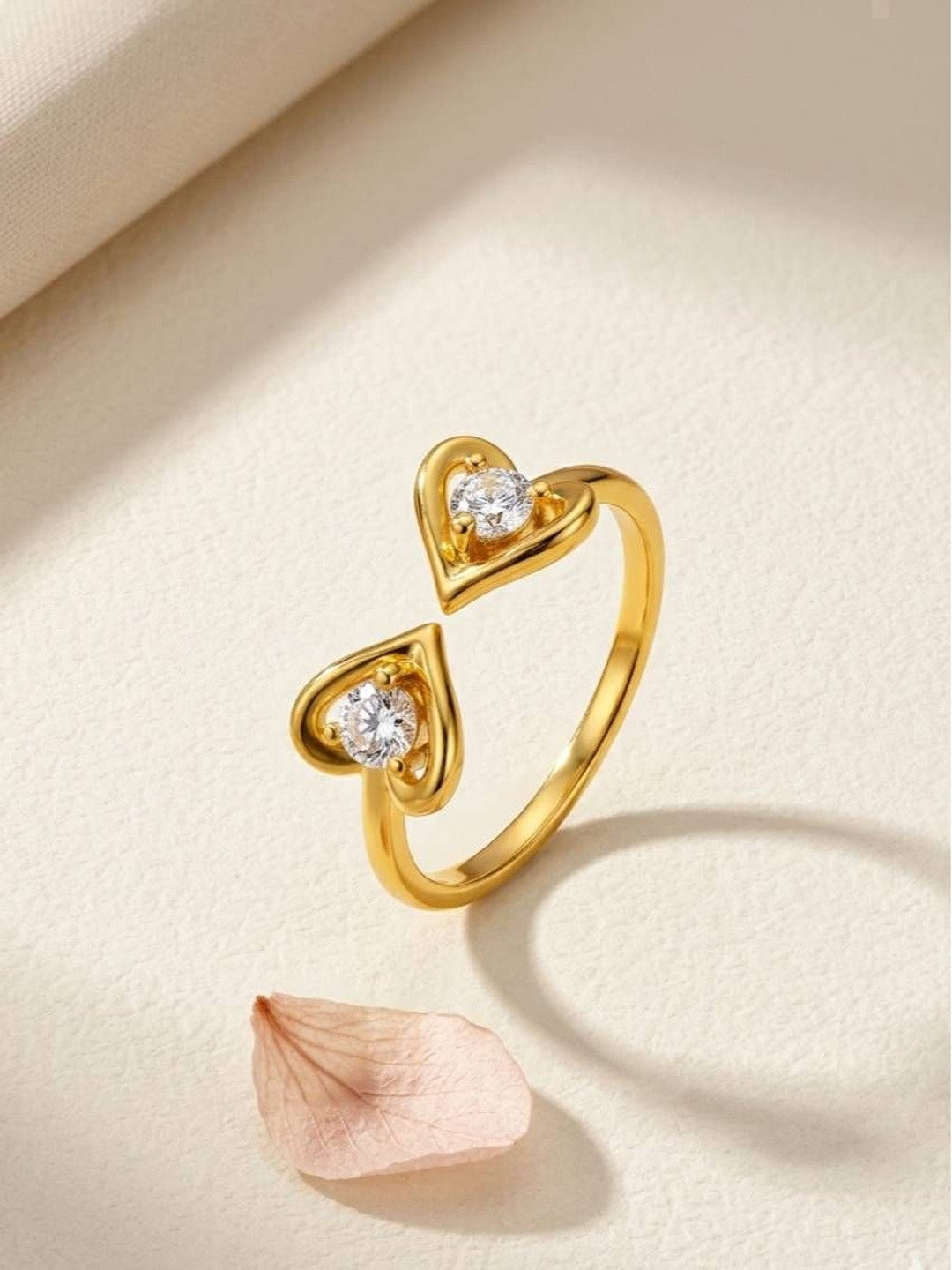 Dual Solitaire Stackable Heart Shape Gold Plated Diamond Ring