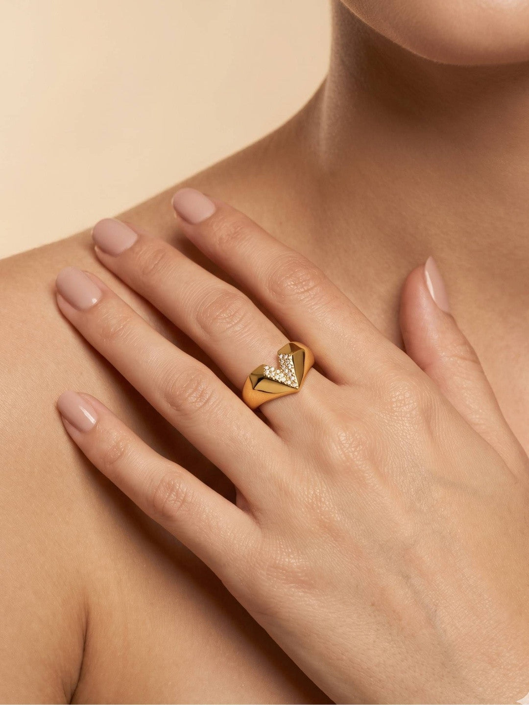 Bold Geometric Pave Heart Shape Statement Diamond Ring