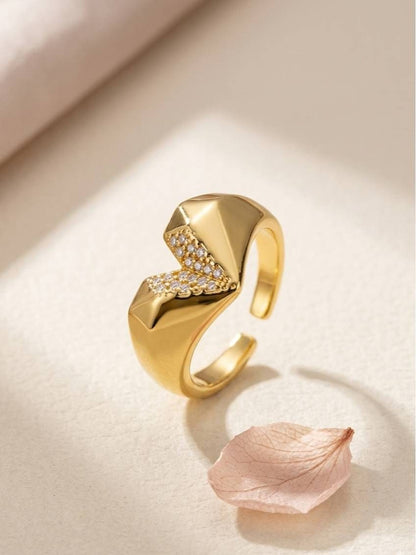 Bold Geometric Pave Heart Shape Statement Diamond Ring