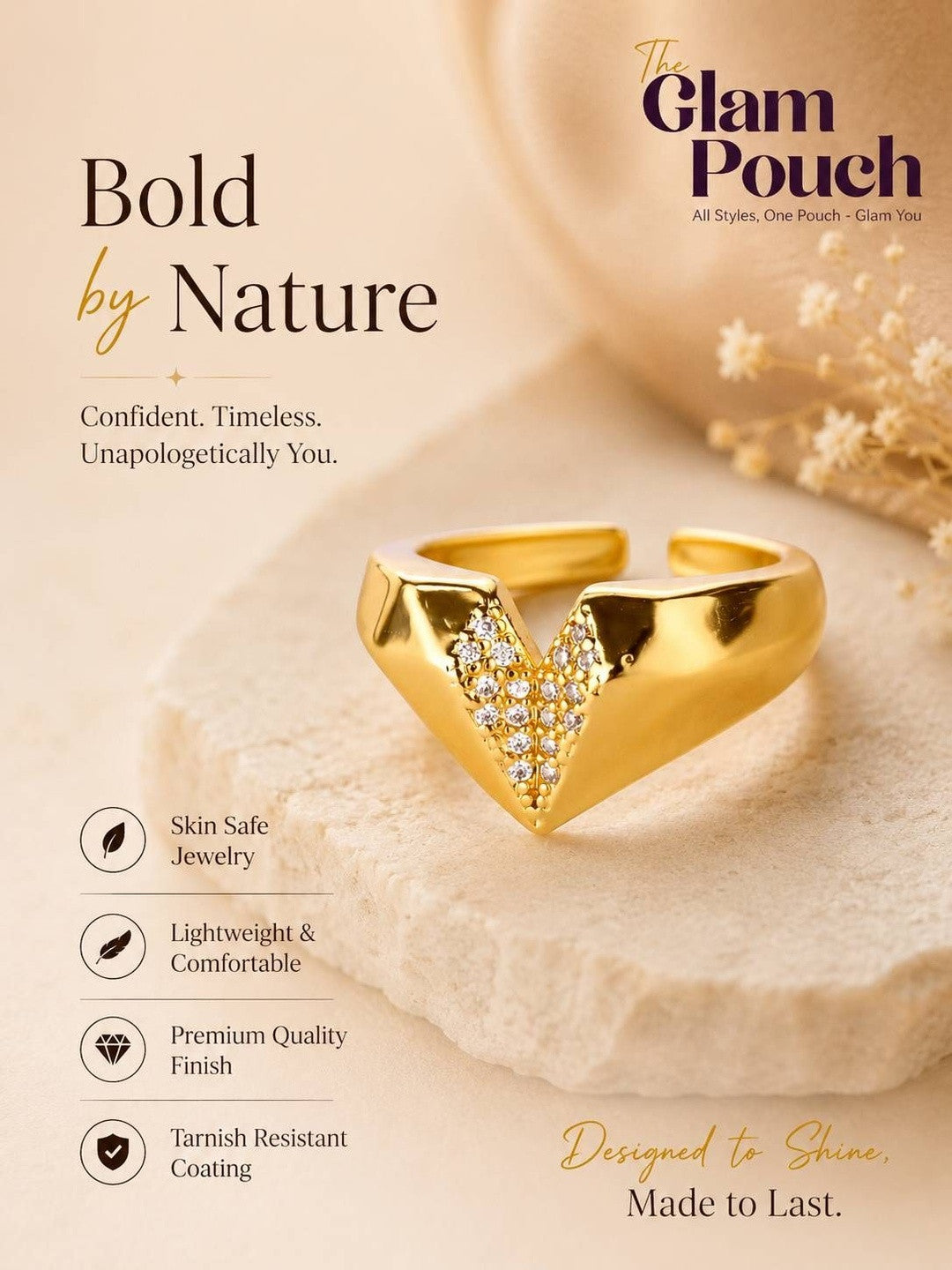 Bold Geometric Pave Heart Shape Statement Diamond Ring