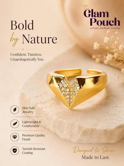Bold Geometric Pave Heart Shape Statement Diamond Ring