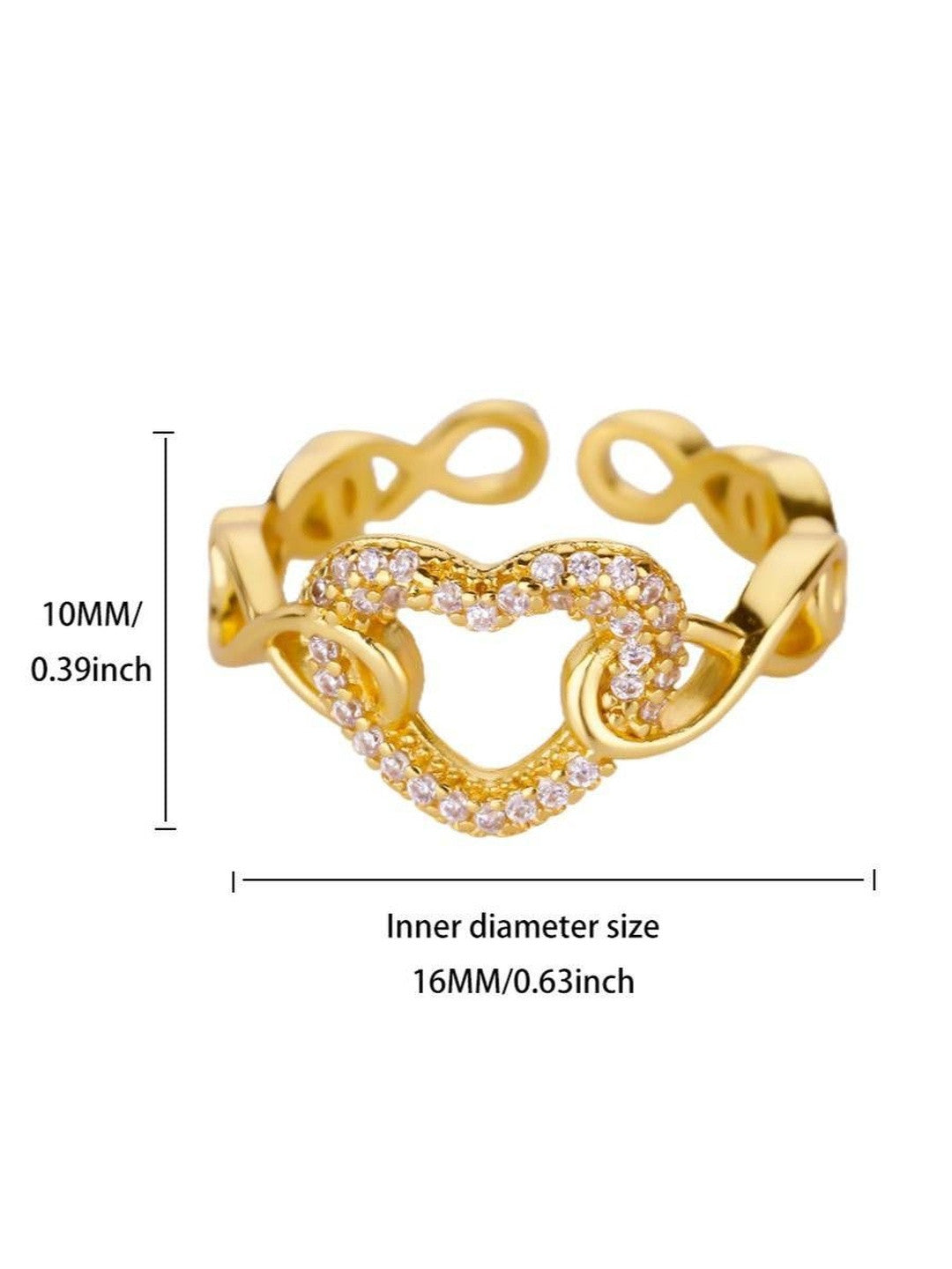 Pave Heart Cutout Link Adjustable Gold Diamond Ring