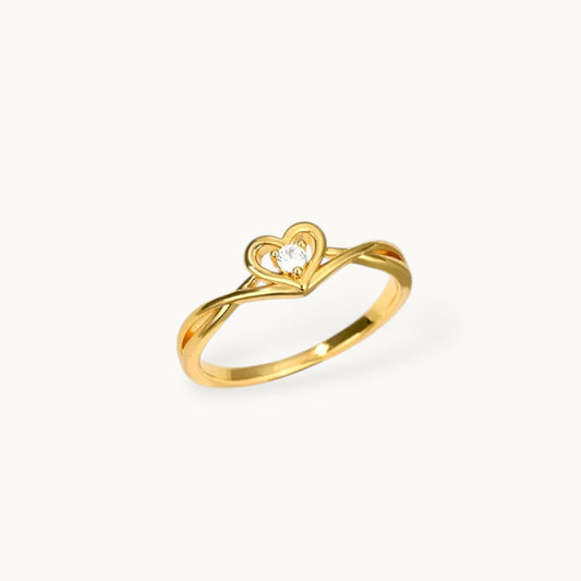 Intertwined Heart Shaped Solitaire Gold-Plated Diamond Band Ring
