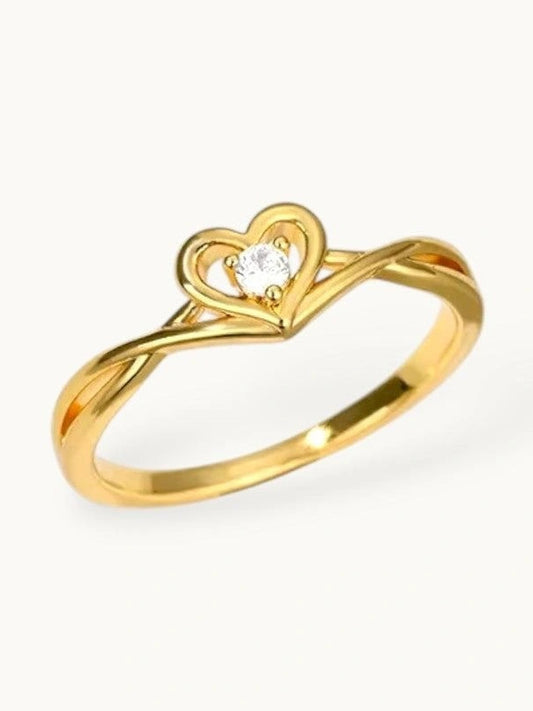 Intertwined Heart Shaped Solitaire Gold-Plated Diamond Band Ring