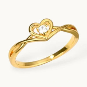 Intertwined Heart Shaped Solitaire Gold-Plated Diamond Band Ring