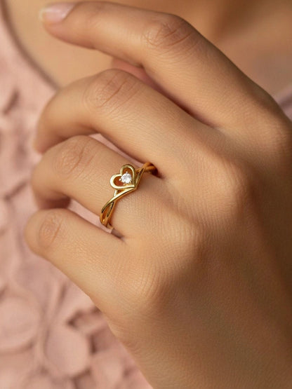 Intertwined Heart Shaped Solitaire Gold-Plated Diamond Band Ring