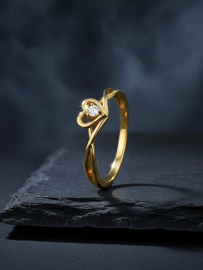Intertwined Heart Shaped Solitaire Gold-Plated Diamond Band Ring