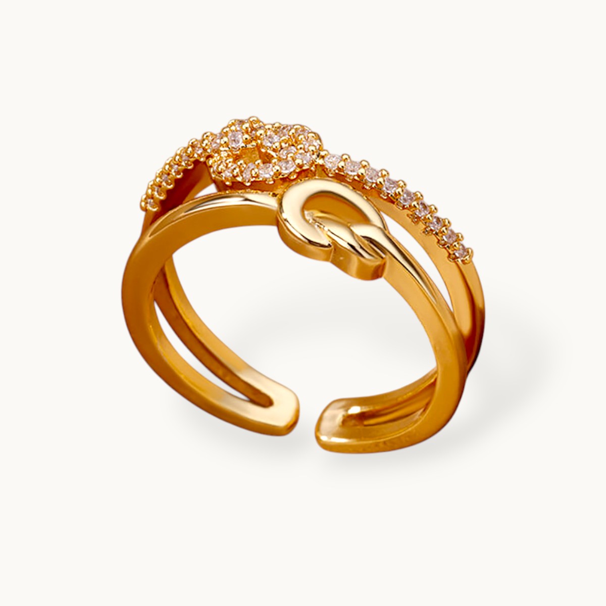 Delicate Pave Knot Split Adjustable Band Ring