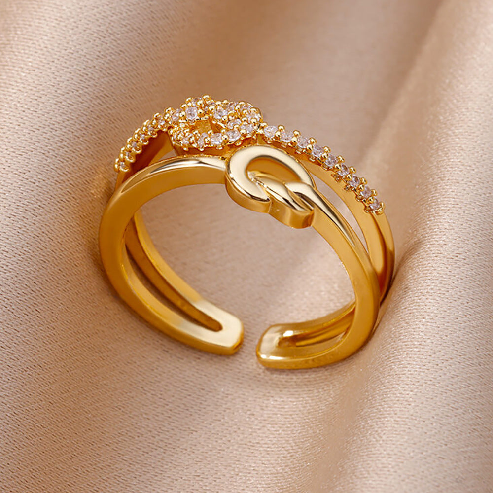 Delicate Pave Knot Split Adjustable Band Ring
