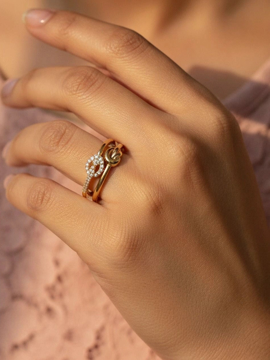Delicate Pave Knot Split Adjustable Band Ring