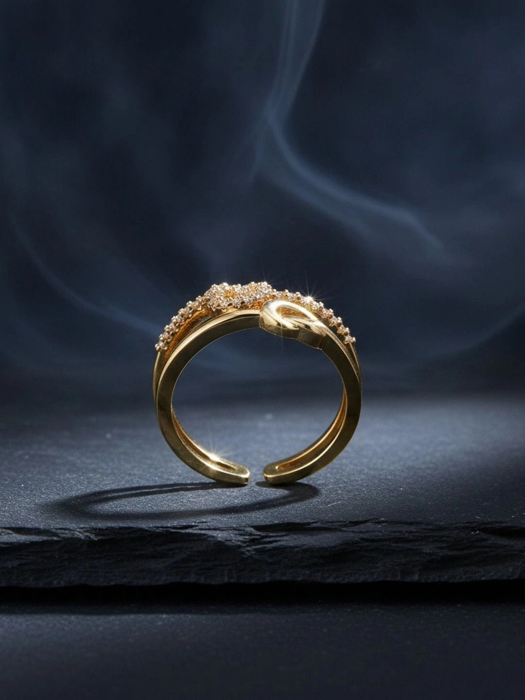 Delicate Pave Knot Split Adjustable Band Ring