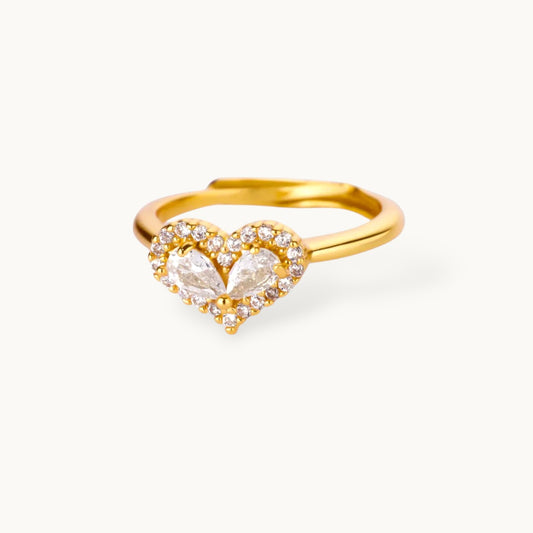 Dual Pear-Cut Heart Shaped Halo Stackable Ring