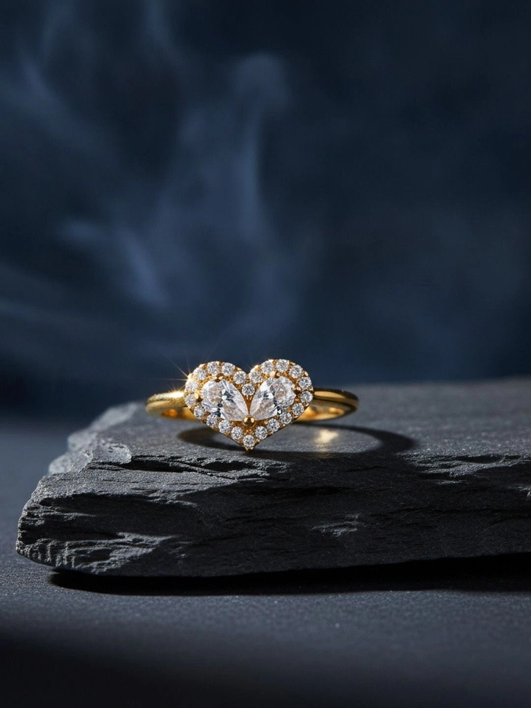 Dual Pear-Cut Heart Shaped Halo Stackable Ring