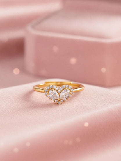 Dual Pear-Cut Heart Shaped Halo Stackable Ring