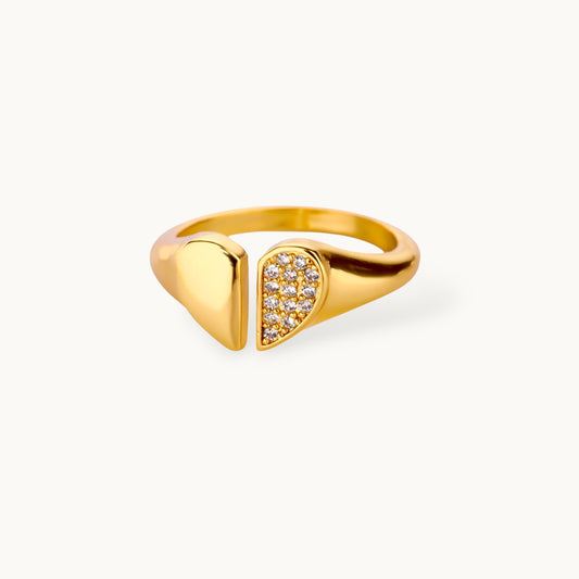 Split Heart Shape & Solid Adjustable Gold Plated Diamond Ring