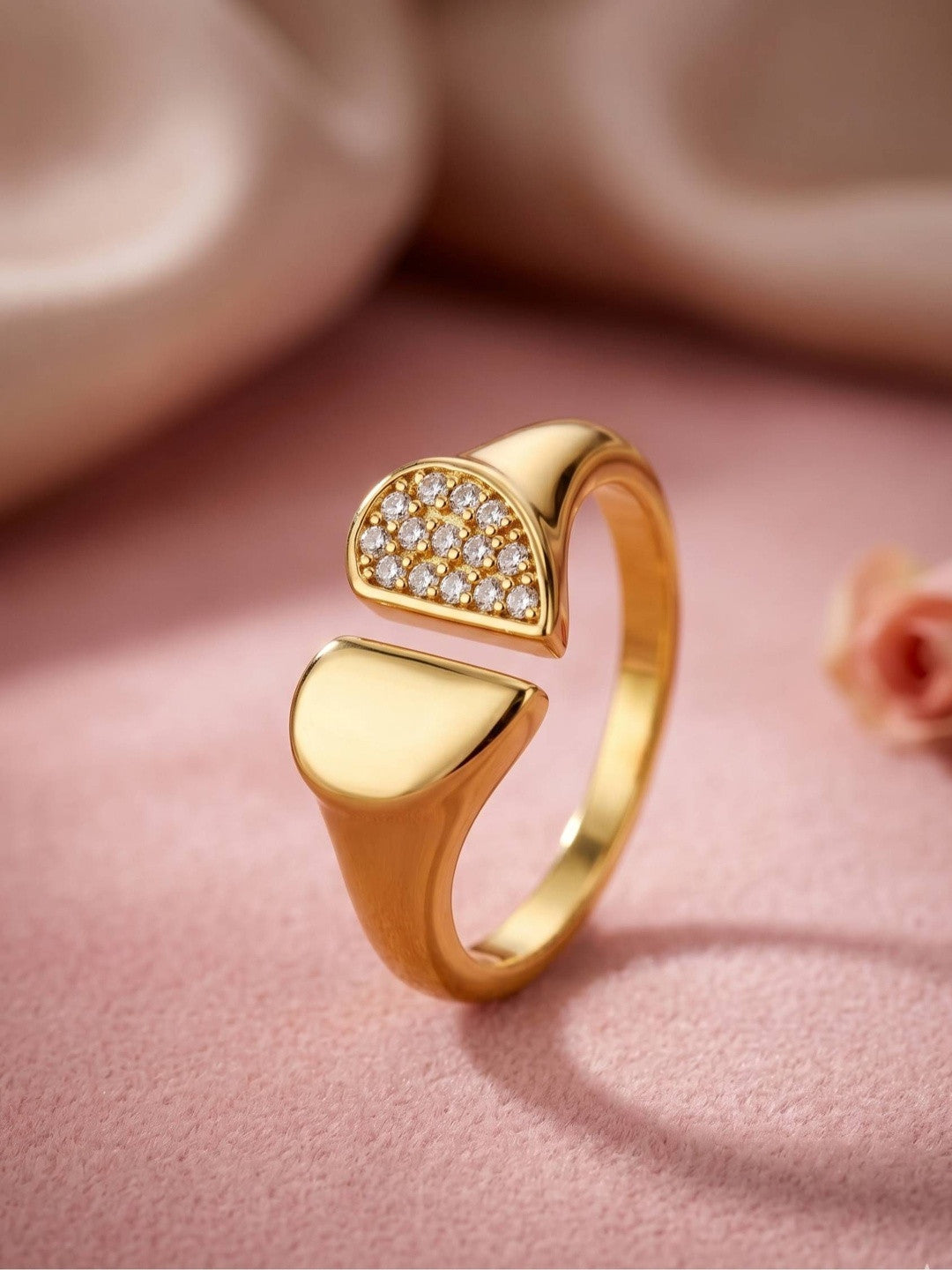 Split Heart Shape & Solid Adjustable Gold Plated Diamond Ring
