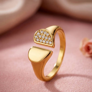 Split Heart Shape & Solid Adjustable Gold Plated Diamond Ring