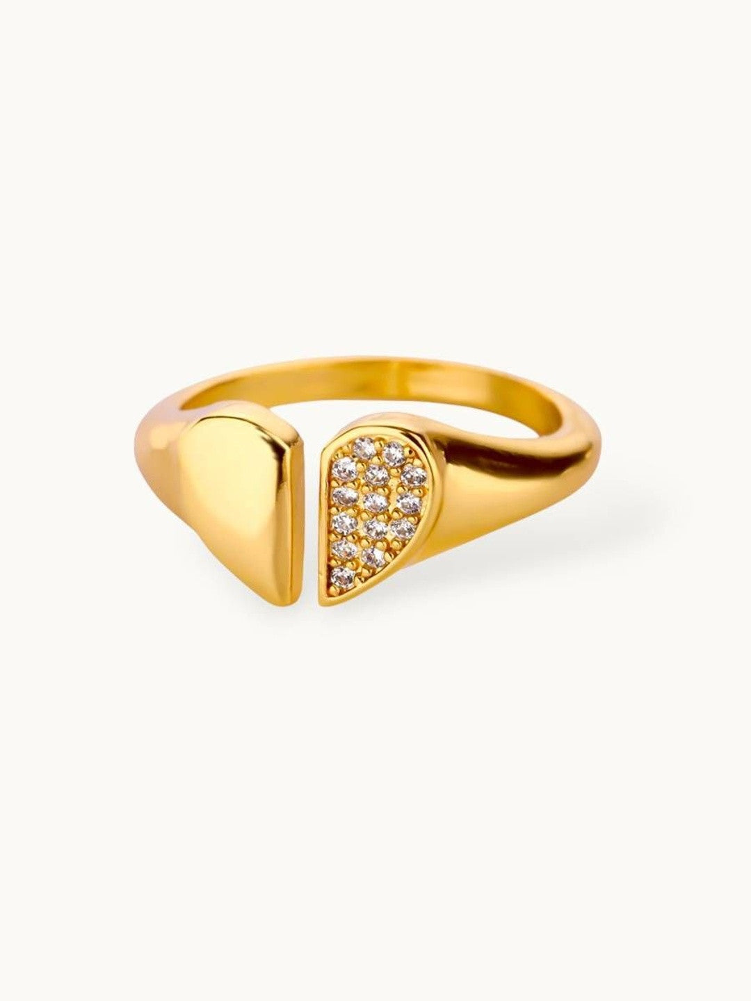 Split Heart Shape & Solid Adjustable Gold Plated Diamond Ring