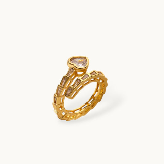 Heart Shaped Solitaire Baguette Serpent Wrap Gold Diamond Ring