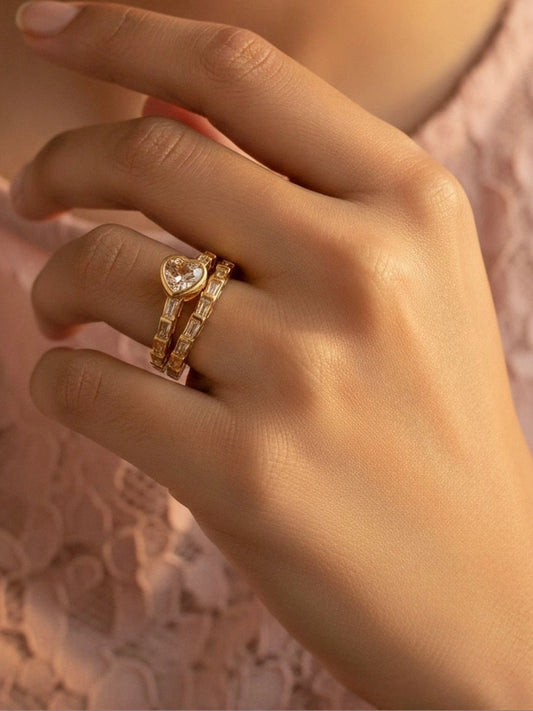 Heart Shaped Solitaire Baguette Serpent Wrap Gold Diamond Ring
