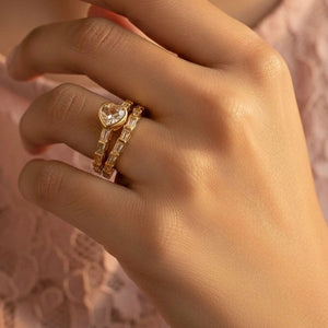 Heart Shaped Solitaire Baguette Serpent Wrap Gold Diamond Ring