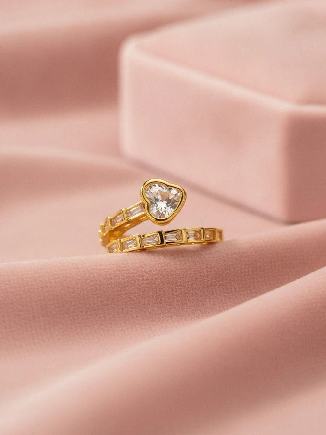 Heart Shaped Solitaire Baguette Serpent Wrap Gold Diamond Ring