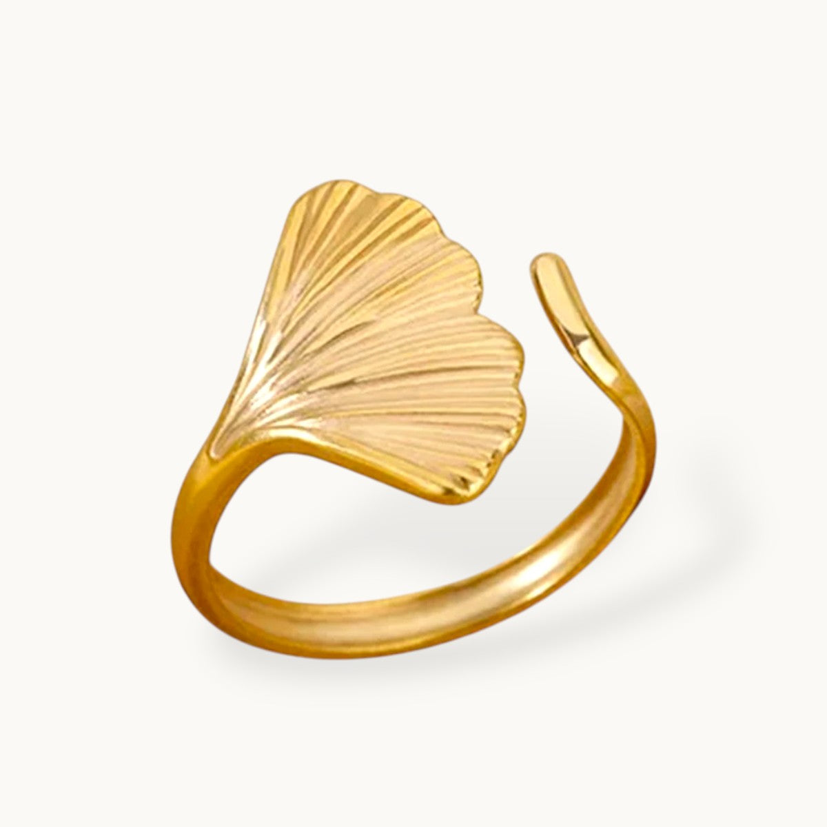 Polished Ginkgo Leaf Minimalist Adjustable Ring