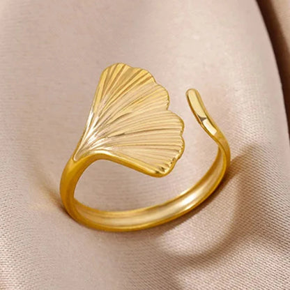 Polished Ginkgo Leaf Minimalist Adjustable Ring
