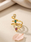 Tri- Stone Spiral Wrap Adjustable Statement Gold Ring