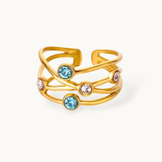 Crisscross Multi-Stone Stackable Gold Band Ring For Women
