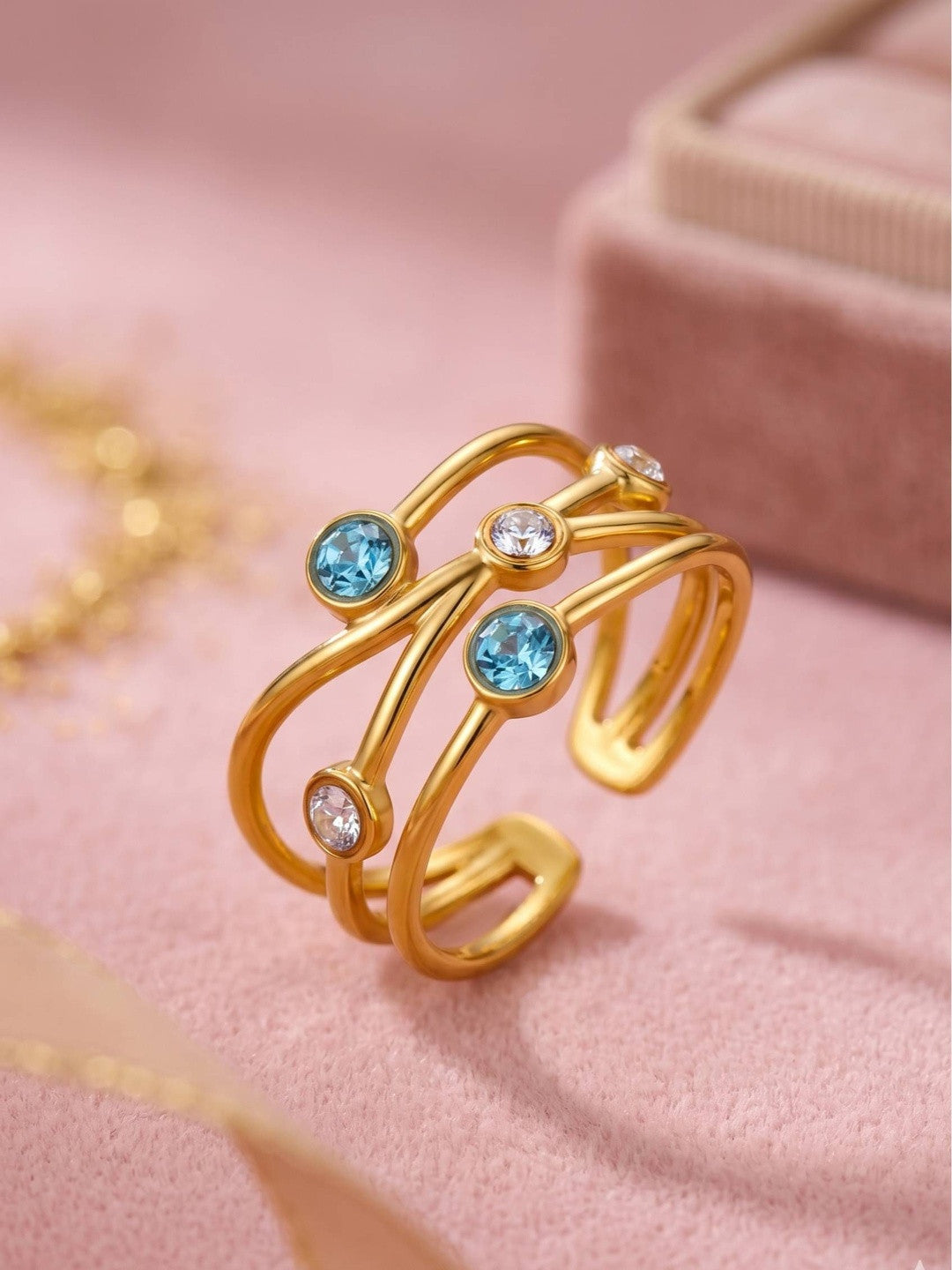 Crisscross Multi-Stone Stackable Gold Band Ring For Women