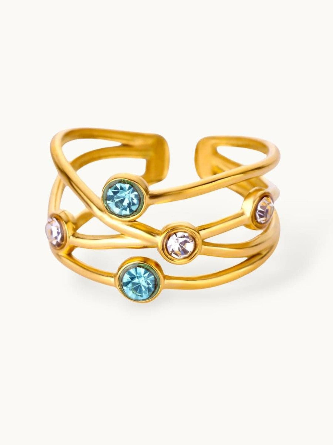 Crisscross Multi-Stone Stackable Gold Band Ring For Women