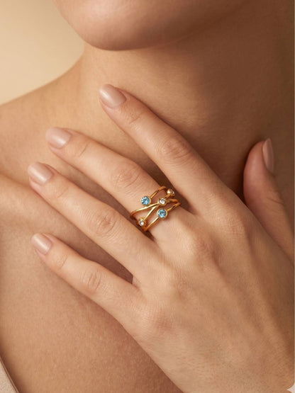 Crisscross Multi-Stone Stackable Gold Band Ring For Women