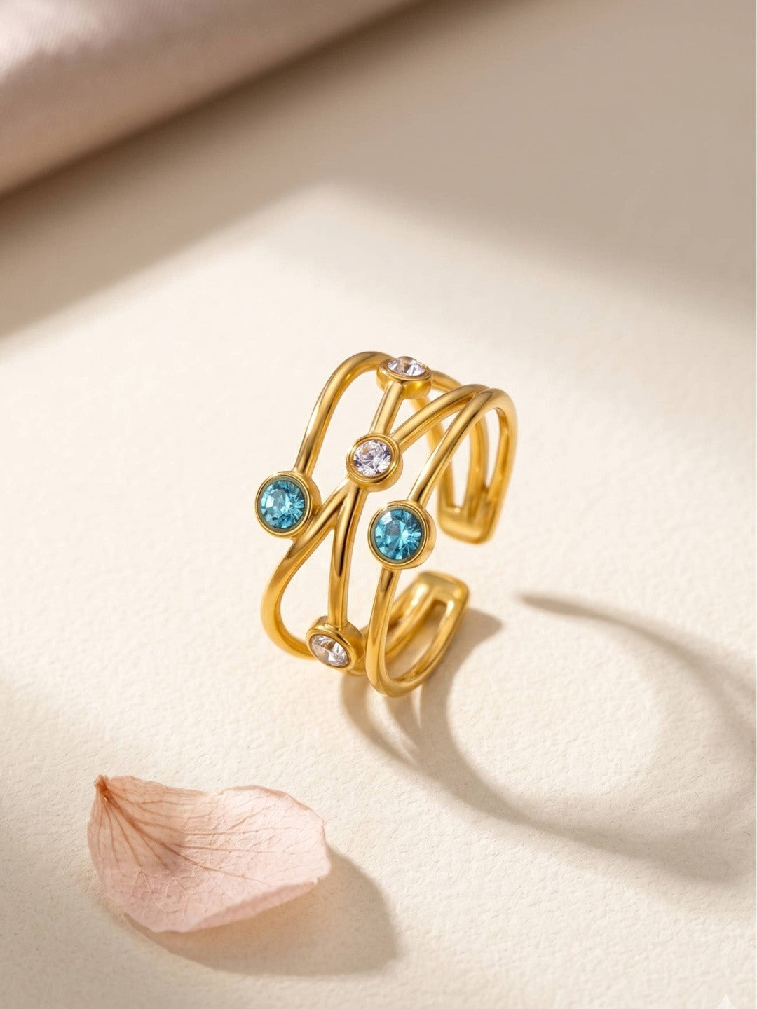 Crisscross Multi-Stone Stackable Gold Band Ring For Women