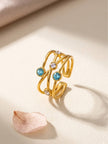 Crisscross Multi-Stone Stackable Gold Band Ring For Women