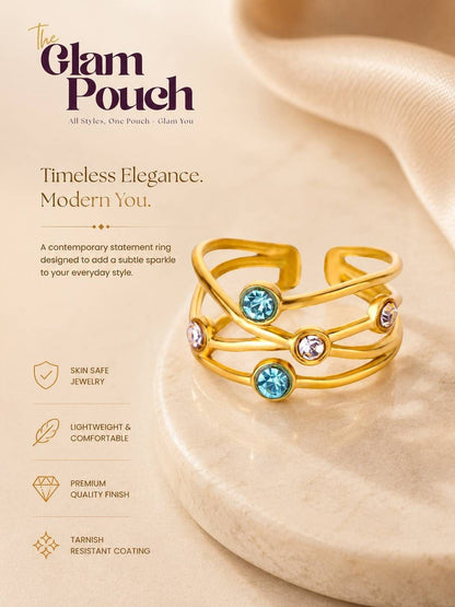 Crisscross Multi-Stone Stackable Gold Band Ring For Women