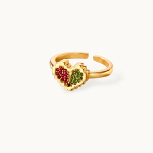 Retro Pixel Adjustable Heart Shape Ring with Multi-Color Stone