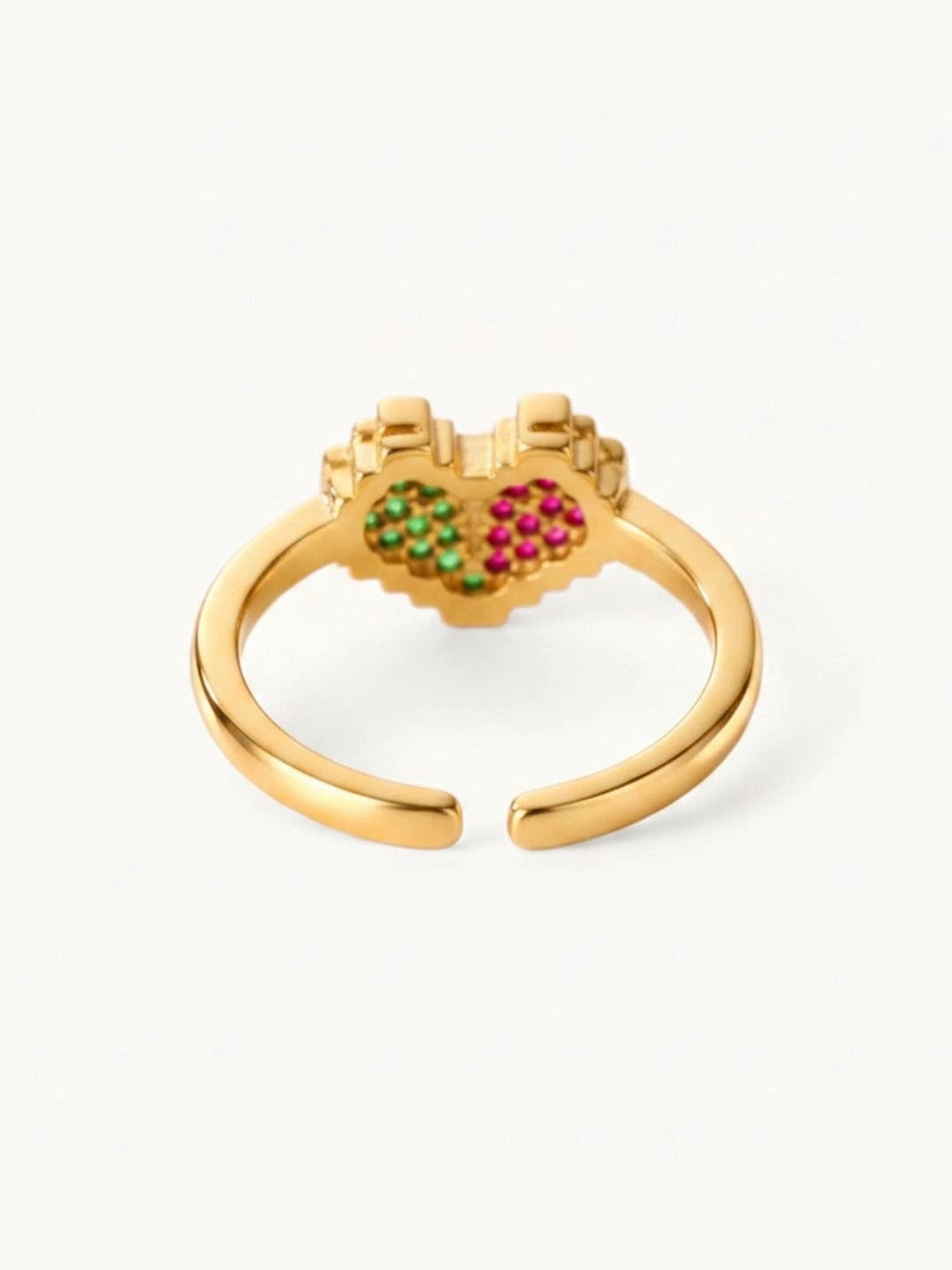 Retro Pixel Adjustable Heart Shape Ring with Multi-Color Stone
