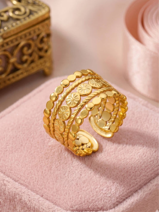 Boho Multi-Row Dot & Sunburst Stackable Wide Band Ring