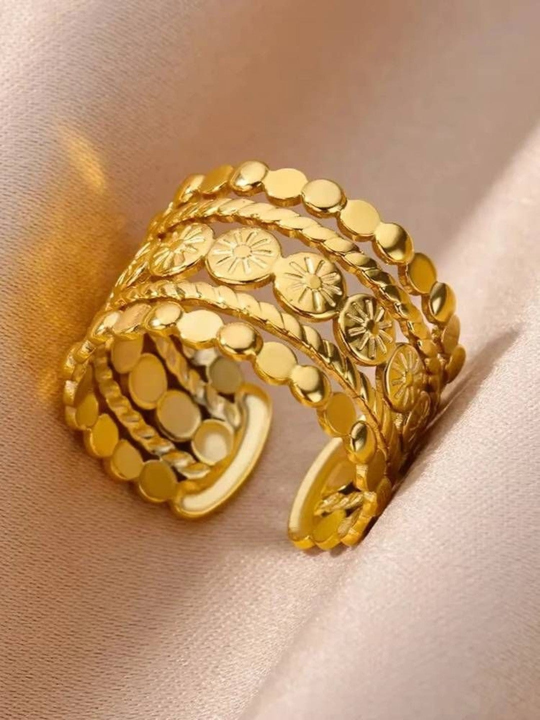 Boho Multi-Row Dot & Sunburst Stackable Wide Band Ring