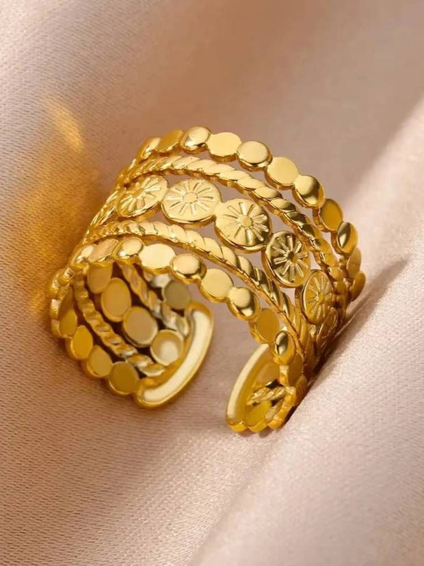 Boho Multi-Row Dot & Sunburst Stackable Wide Band Ring