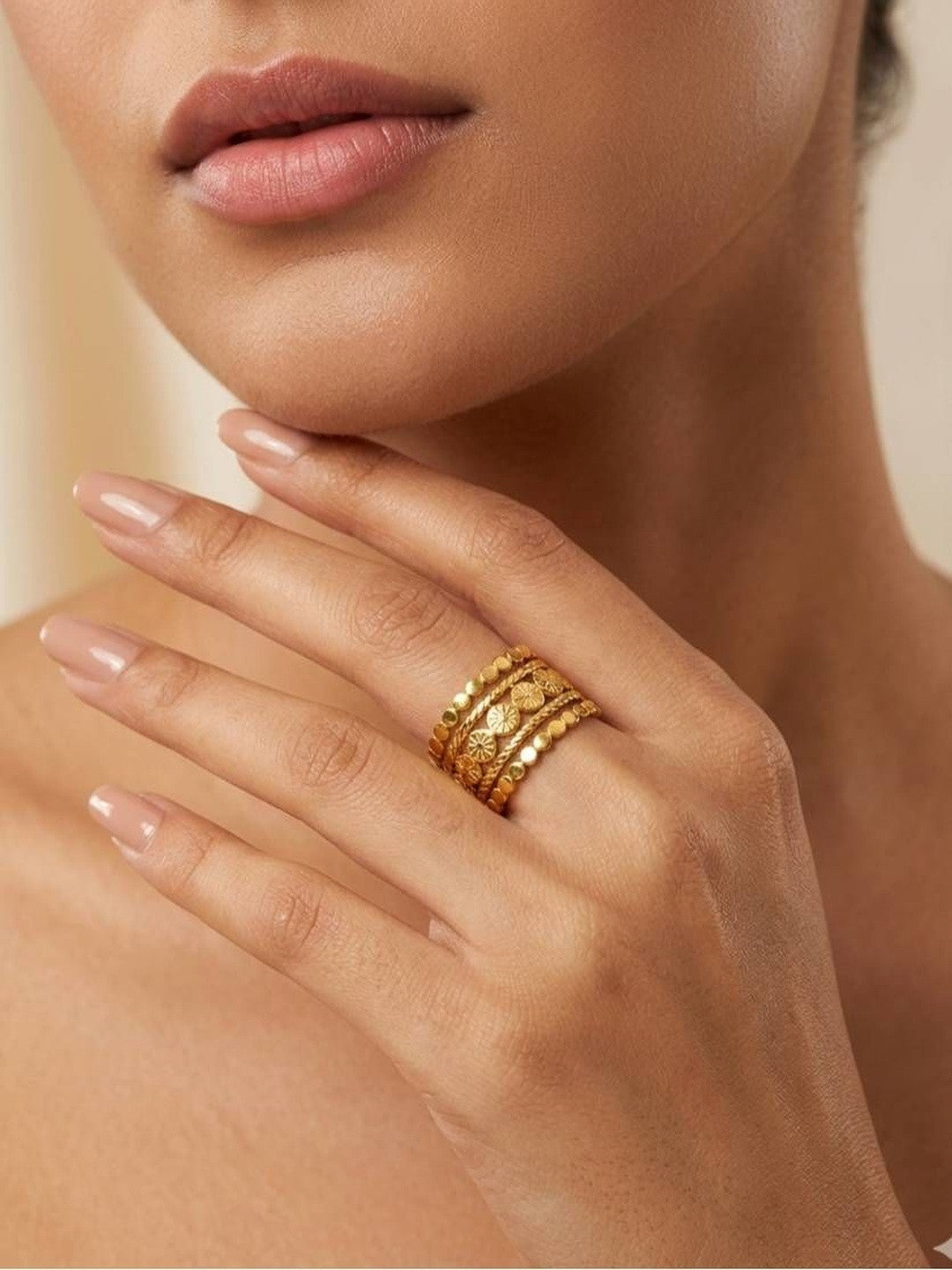 Boho Multi-Row Dot & Sunburst Stackable Wide Band Ring