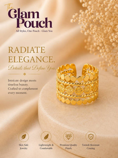 Boho Multi-Row Dot & Sunburst Stackable Wide Band Ring