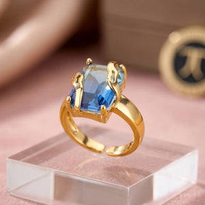 Bold Emerald-Cut Blue Ombre Stone Gold Statement Ring