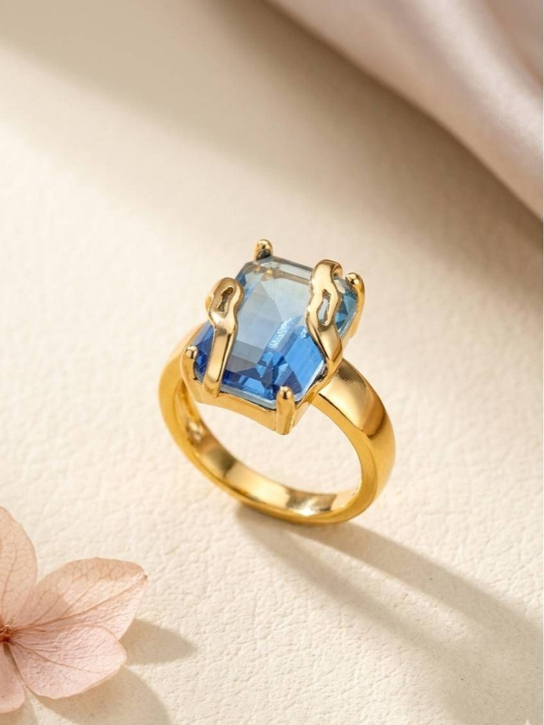Bold Emerald-Cut Blue Ombre Stone Gold Statement Ring