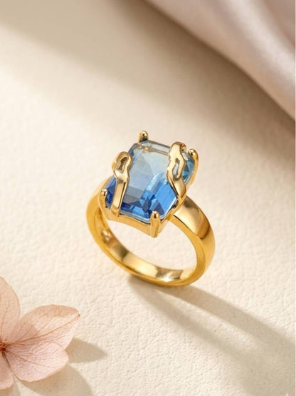 Bold Emerald-Cut Blue Ombre Stone Gold Statement Ring