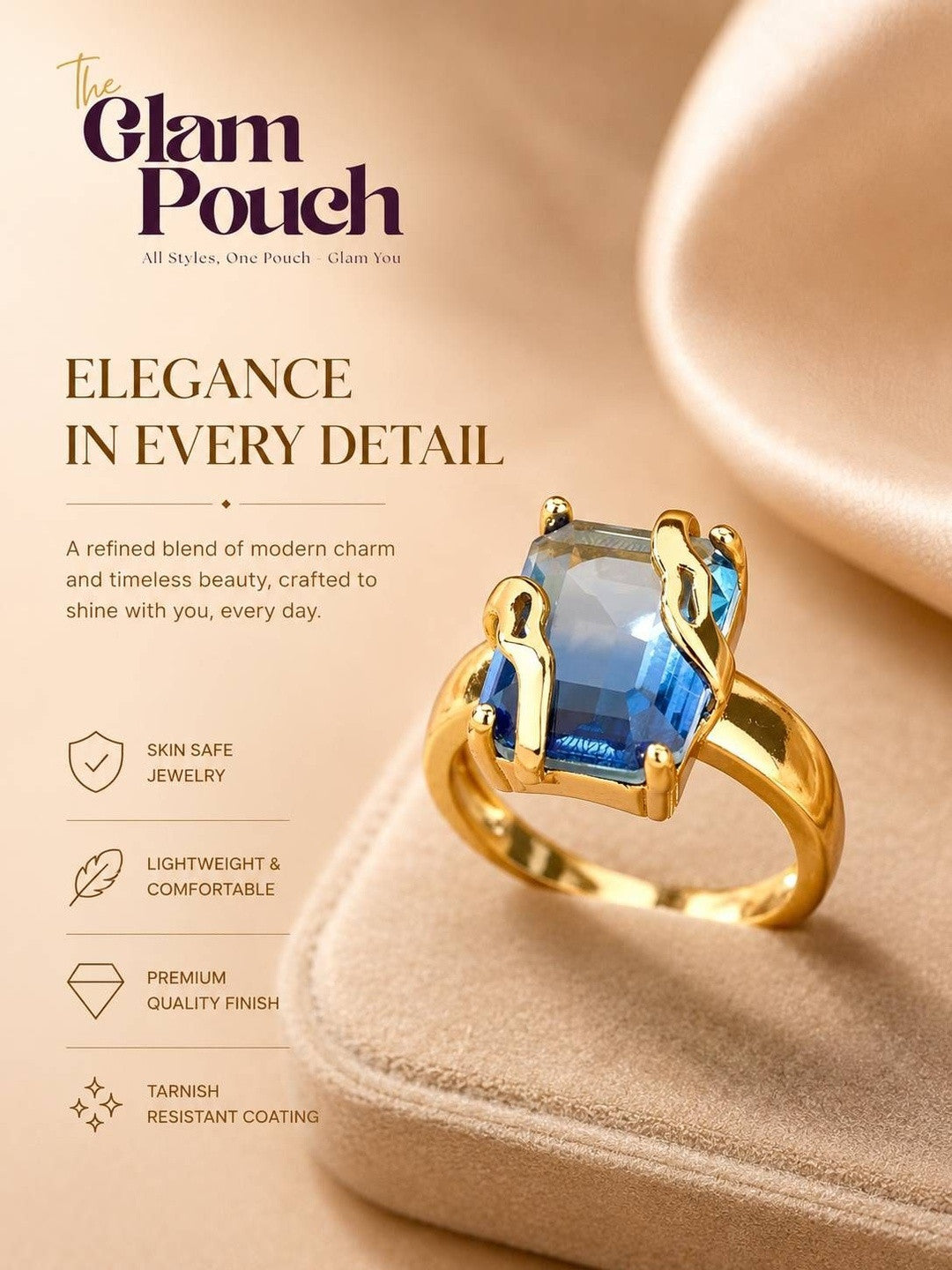 Bold Emerald-Cut Blue Ombre Stone Gold Statement Ring