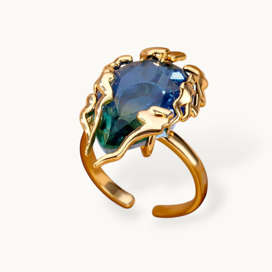 Avant-Garde Blue Ombre Stone Statement Gold Ring For Women