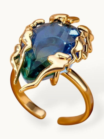 Avant-Garde Blue Ombre Stone Statement Gold Ring For Women