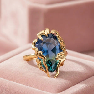 Avant-Garde Blue Ombre Stone Statement Gold Ring For Women